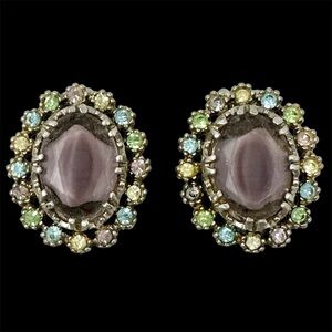 Arthur Pepper Givre Glass Vintage Signed ART Clip On Earrings